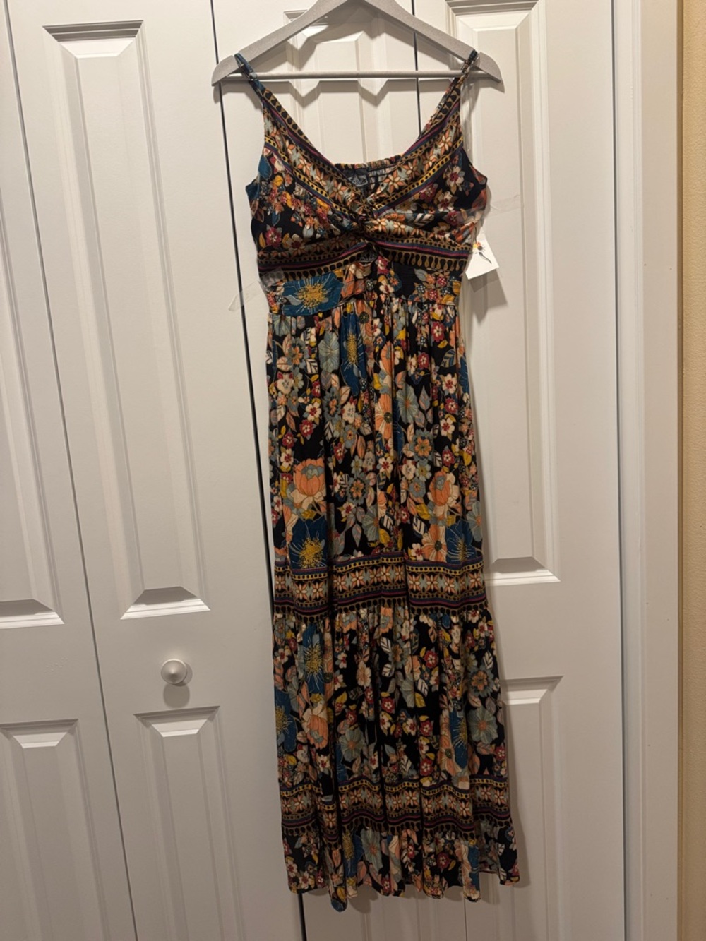 Angie Black Floral Maxi Dress with Twist Front